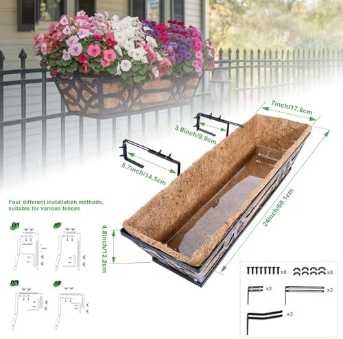 hehimhis 24 Inch 2 Pack Railing Planter Box with Adjustable Bracket,Window Planter Boxes Outdoor for Porch,Balcony Planters Railing Hanging,Fence,Patio Hanging Planters for Garden - Image 4