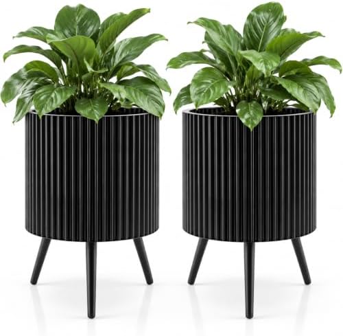 GIANTEX Plant Pot with Stand Set of 2, 20" & 18" Metal Plant Stand by Giantex