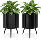 GIANTEX Plant Pot with Stand Set of 2, 20" & 18" Metal Plant Stand by Giantex