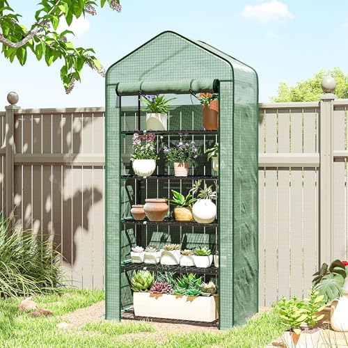 5-Tier Mini Greenhouse with PE Cover, Roll-Up Door, 76 x 35.4 x 19.3 in - Image 4