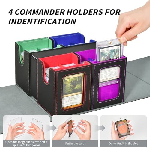 Commander Deck Box for MTG, Trading Card Storage Box Holds 400+ Double-Sleeved Cards, 5 IN 1 Removable Card Case with Dice Tray, Display Window with Magnetic Card Holders for TCG/CCG (Colorful) - Image 4