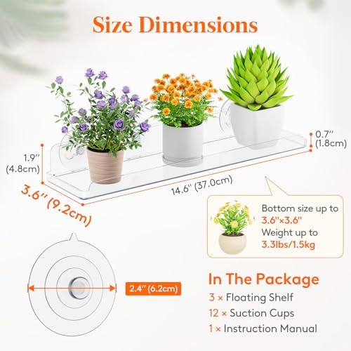 Lifewit Window Plant Shelves 14.6", 4 Pack Acrylic Suction Cup Holder - Image 3