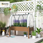 Outsunny Raised Garden Bed with PE Greenhouse Cover 48x22x46 inch Brown - Image 2