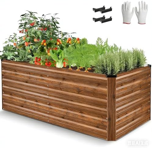 SEJOV 6x3x2ft Raised Garden Bed Kit, Galvanized Planter Raised Garden Boxes Outdoor, Deep Root Raised Planter w/Anti Cutting Strip, Large Metal Raised Garden Bed for Vegetables Flowers Herbs, Brown by SEJOV