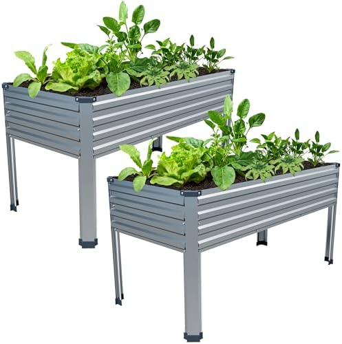 2PCS 48×24×30in Galvanized Raised Garden Bed,Metal Elevated Planter Box with Legs for Patio,Balcony,Backyard,300lb Capacity,Silver by Easllre