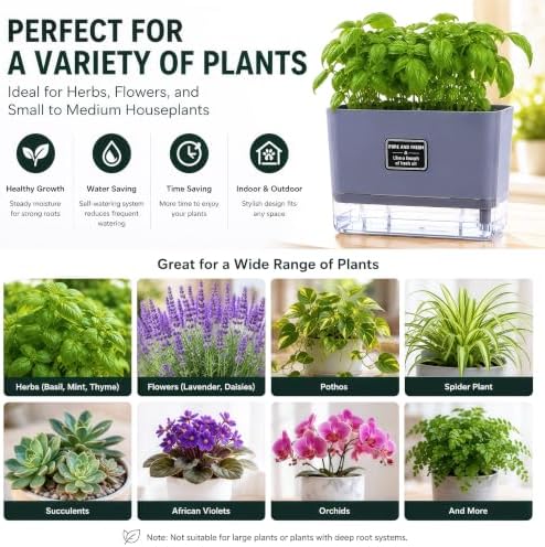 Self Watering Planters 4 Pack, 7 Inch Rectangle Plant Pots with Visible Water Reservoir, Indoor Outdoor Herb Planter Boxes for Windowsill，African Violets，Succulents，Flowers，Kitchen，Office，Balcony Gray - Image 6