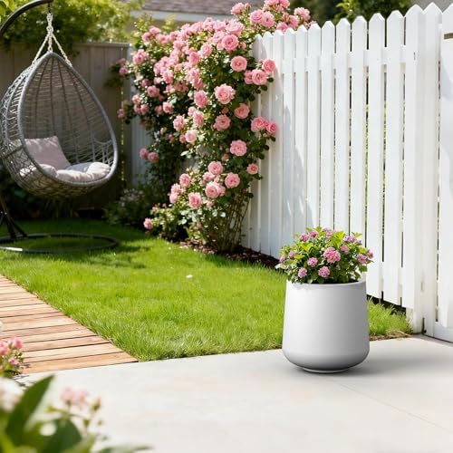 Kante Accent Round Curved White Concrete Planter 13" Dia, Outdoor - Image 4
