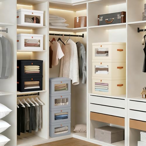 DIMJ Storage Bins with Lids - 5 Pack Large Fabric Closet Organizer with Window & Handles, Collapsible Decorative Storage Boxes for Shelves Under Bed, Books Clothes Blankets Sweaters Organization - Image 4