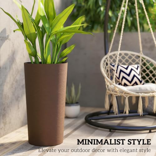Outsunny 29 Inch Tall Planters for Outdoor Plants Set of 2, Brown - Image 5