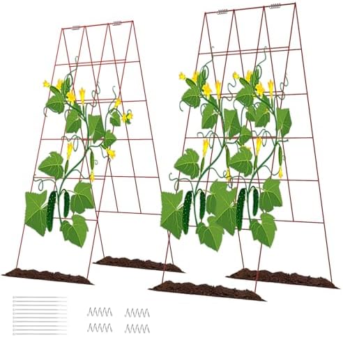DOEWORKS 48" red A-Frame Trellis, 2-Pack, Foldable, for cukes, Beans, Tomatoes, Flowers by DOEWORKS