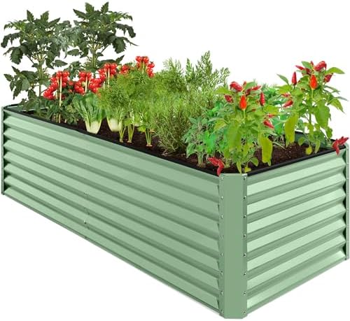 Best Choice Products 8x4x2ft Outdoor Metal Raised Garden Bed, Deep Root Planter Box for Vegetables, Herbs & Flowers, 478-Gallon Capacity, 100% Non Toxic Materials - Sage Green by BestChoiceProducts