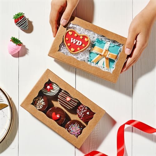 100PCS 7x4.3x1.5 Inch Plastic Clear Cookie Boxes with Window Chocolate Truffle Orec Pastry Bakery Dount Boxes Browine Soap Treat Boxes for Party Favors Wedding Christmas Valentine's - Image 3
