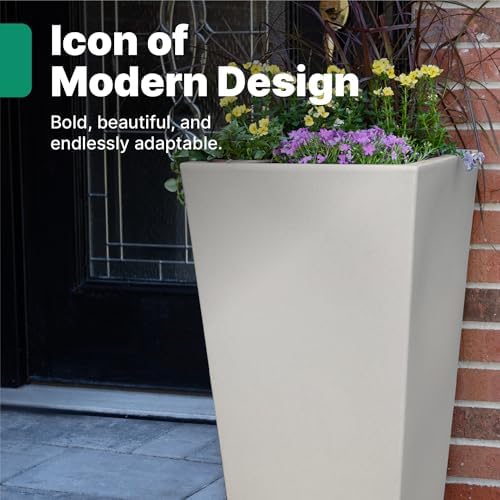Step2 Tremont Tall Square Planter Pot, Large Outside All-Season All-Weather Gardening Pot for Patio and Front Porch, Concrete, 2-Pack - Image 2