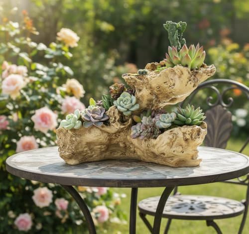 Driftwood Planter Artificial Sculpture Multilayer Log Planter Flower Pot - Image 3
