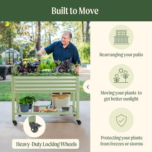 Vego garden Rolling Elevated Raised Garden Bed, 2' x 6' Outdoor Planters Boxes with Legs & Storage Rack for Patio, 1000 Lbs Weight Capacity, Raised Beds for Gardening, Olive Green - Image 4
