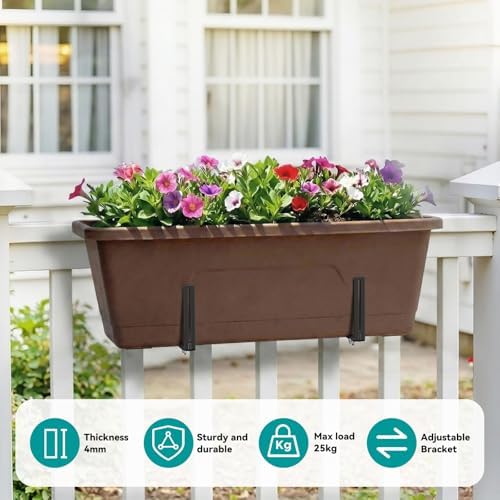 Adjustable Planter Box Brackets,Enhanced Bottom Support,Universal Outdoor Hanging Brackets,Flower Box Brackets for Fence Railings, Windowsill, Patio, Garden,Balcony. (6, Black) - Image 4