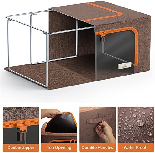 Sorbus Clothes Storage Bins, Clear Window & Handles (Medium, 2 Pack, Brown) - Image 5