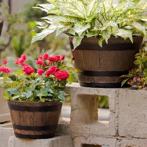 Holibanna Decorative Resin Planter for Outdoor Plants Imitation Grain Flowerpot for Succulents Herbs Ferns Sturdy Wear Resistant for Balcony Garden Use - Image 5