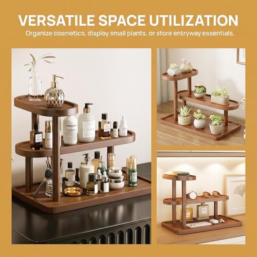 Brown Pine Wood Perfume Organizer, Perfume Display Vanity Storage Stand - Image 4