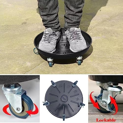 ARTLINE Round Plant Stand with Lockable Wheels, Heavy Duty for Indoor Outdoor, Large Rolling Dolly Planter Caddy on Casters to Carry Potted Flower Pot, Round Metal Tray NO Holes, Black - Image 3