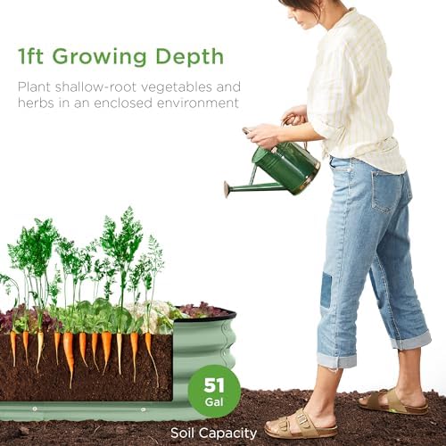 Best Choice Products 4x2x1ft Outdoor Metal Raised Garden Bed Outdoor, Oval Deep Root Planter Box for Vegetables, Flowers, & Herbs, 51 Gallon Capacity, Rubber Edge Guard, 100% Non-Toxic - Sage Green - Image 4