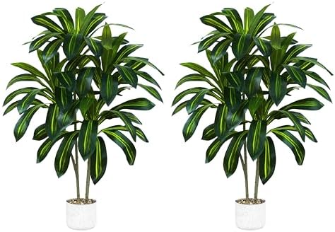 2 Pack Artificial Dracaena Tree, 4FT Fake Indoor Plant with White Planter by TXABL