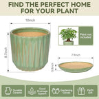 10 Inch Ceramic Planter Pot with Saucer Drainage Leak-Proof Mesh,Flower Pots for Indoor Plants with Gardening Gloves,Ceramic Planter(Light Green) - Image 6
