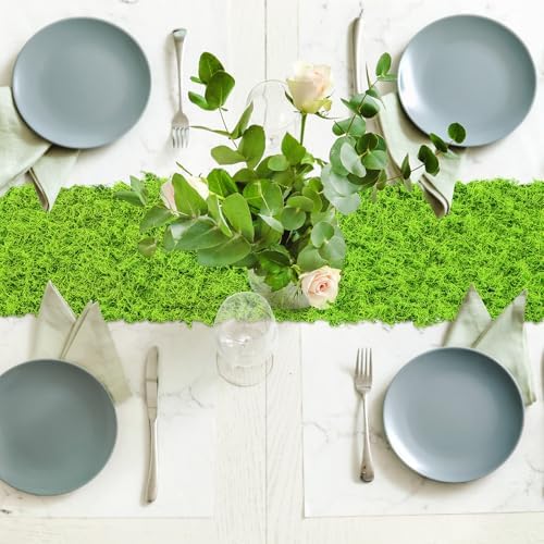 2 Artificial Moss Table Runner Halloween Enchanted Party Decor, Light Green - Image 5