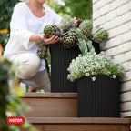Keter Cylinder Set of 3 Rattan Resin Planter for Indoor and Outdoor Plants Ideal Decorative Planter for Porches and Patio Decor, Black - Image 6