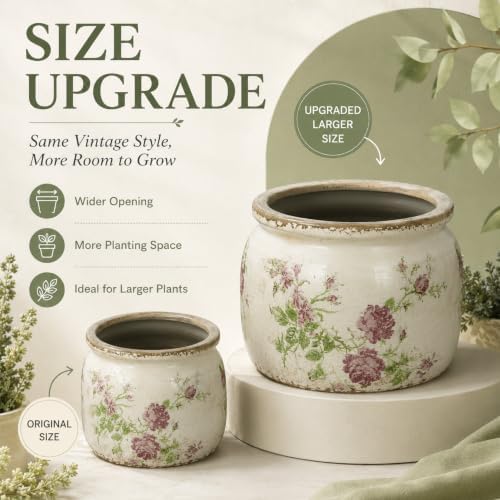 Dosayes Large Flower Pot, 7.28" Vintage Ceramic Pot of Indoor Plant - Image 3