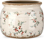 7.7" Large Ceramic Plant Pot Beige Red Cottage Rose Crackle Glaze Rustic Flowers Pot Decorative Planter with Drainage for Indoor Outdoor Plants Home Kitchen Office Decor Gift by Unknown