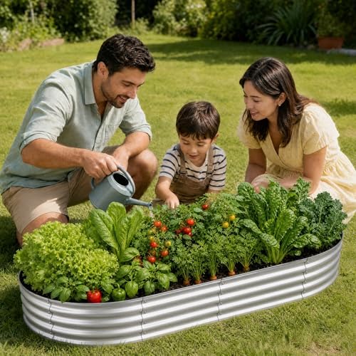 Galvanized Raised Garden Bed, Outdoor Planter Box for Gardening Metal Oval Raised Bed for Vegetables Flowers Herb & Fruit Easy Assembly Patio Kit for Planting Plants-SILVERY-8X4X1FT-1PCS - Image 7
