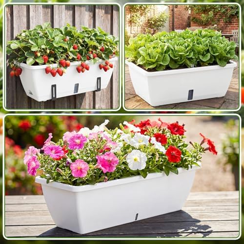 8 Pcs 24 Inch Plastic Window Boxes Planters, White - Image 6