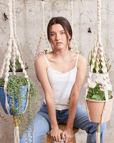 PILLOWPIA Macrame Plant Hanger 55" – Indoor Outdoor Hanging Planter Rack for Ceiling, Wall, or Window – Boho Rope Plant Holder for 10" Pots – Decorative Garden & Patio Plant Accessory – Sage - Image 2