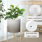 ARNIS Plants Pots with Stand,Set of 2 Flower Pots, Unique Mid Century Decorative Metal Flower Pots with Drainage,10.5&12.25 Inch, Grey and White - Image 4