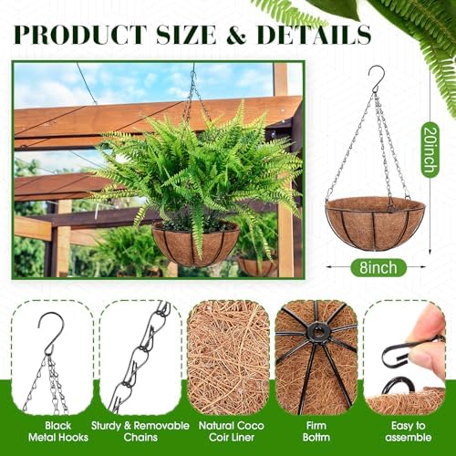 Giegxin 4 Pack Artificial Fern Hanging Basket Small Fake Boston Ferns Plant - Image 2