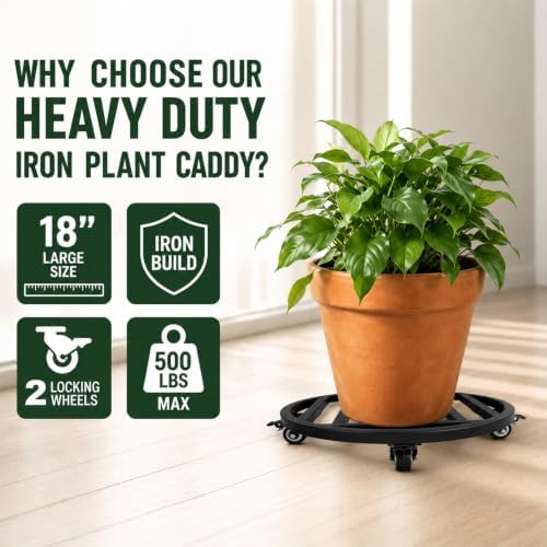 18" Plant Caddy with Locking Wheels, 500lbs Iron Rolling Plant Stand 2-Pack - Image 6