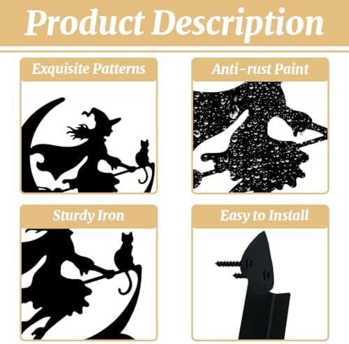 peacoblue Witch and Cat Plant Hanger Bracket, Iron Outdoor Hanging Hook - Image 3