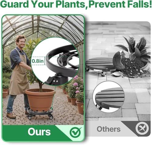 AMAGABELI GARDEN & HOME 16" Metal Plant Caddy Heavy Duty Rolling Plant Stand with Wheels Iron Potted Round Flower Pot Rack on Roller Dolly Holder Mover Indoor Outdoor Planter Trolley Casters Brakes - Image 4