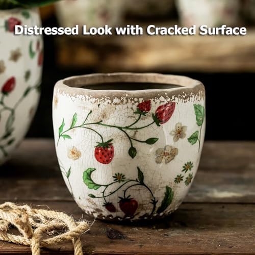 Reto Rustic Ceramic Flower Pots for Garden Plants and Succulents,Distressed Cracked Glazed Planters with Drainage Holes Tuscan Flower Pots for Outdoor,Redl,with Hole - Image 2