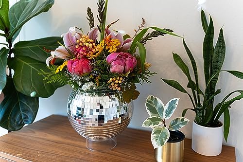 Hanging Disco Ball Planter 8" - with Acrylic Stand and Macrame Plant Hanger - Home Décor, Room Décor, Mirror Disco Planter, Disco Decor (10" with Base) - Image 5