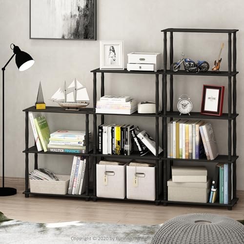 Furinno Turn-N-Tube 5-Tier Multipurpose Shelf / Display Rack / Storage Shelf / Bookshelf, Classic Tubes, Americano/Black - Image 5