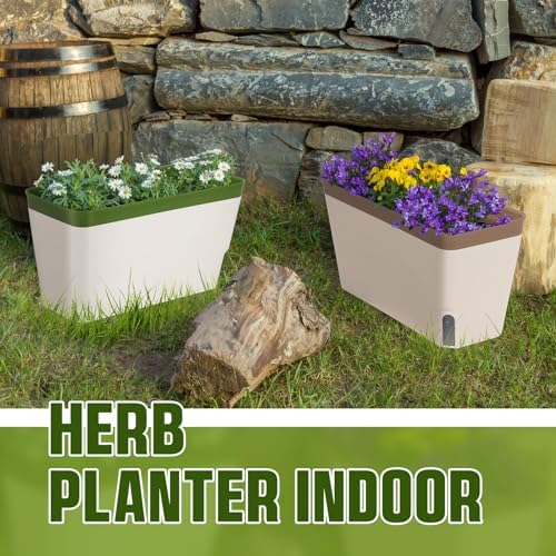 SiliFine 6 Set Window Herb Planter Box Self Watering Plant Pots 10.6 Inch Rectangular Herb Pots Decorative Garden Flower Box for Indoor, Succulent,Vegetables, Flowers - Image 6