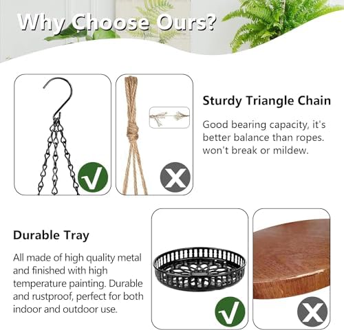 Plant Hanger Indoor Outdoor, 3 Pack Metal Hanging Plant Holder - Image 5
