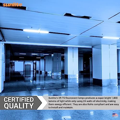 Sunlite F24T5/850/HO 2 Foot T5 Linear Fluorescent Lamp, 24 Watts, 1800 Lumens, 5000K Daylight, Miniature G5 Bi-Pin Base, ROHS Compliant, High Performance Straight Tube, 40 Pack - Image 4