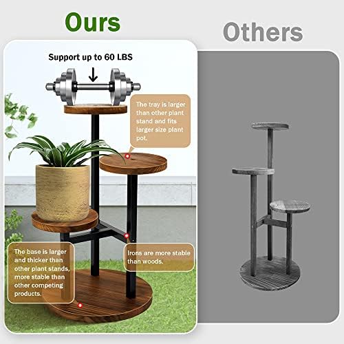 AUGOSTA 3 Tier Plant Stand, Tall Metal Wood Shelf Holder for Indoor, Outdoor Display Rack Flower Pot Stand for Corner Living Room Balcony Garden Patio - Image 6