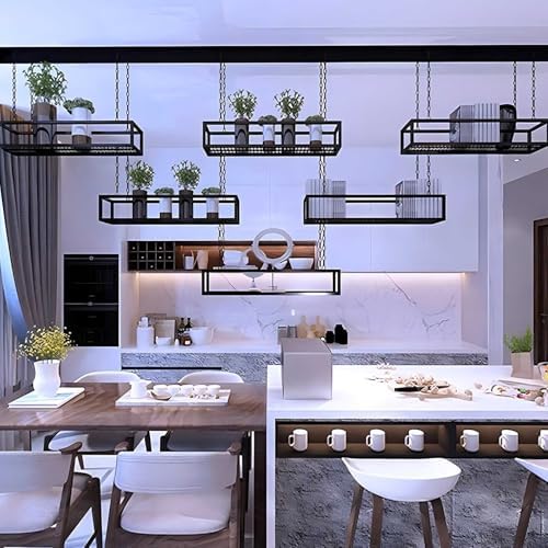 Ceiling Hanging Plant Shelf, Indoor Outdoor Flower Pot Stand, Floating Suspended Shelving Iron Frame for Bar Flower Shop Balcony Cafe Decoration(100x25x15cm) - Image 7