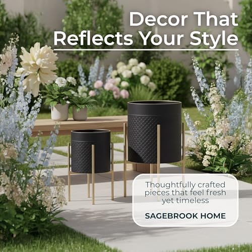 Decorative Flower Pots with Metal Stand for Home Decor - Modern Planters for Hallway, Entryway, and Living Room Decor - Indoor and Outdoor Pots for Plants - Set of 2, 23", 19", Black & Gold - Image 6