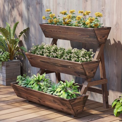 Wooden Vertical Raised Garden Bed, Tiered Planter Box, Garden Planter Stand by PULIJIAJU