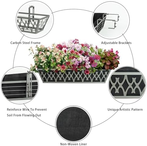 2 Pack 30 Inch Window Boxes Planters Railing Planter Box with Adjustable Brackets & Non-Woven Fabric Plant Grow Bags Deck Railing Planter Boxes Balcony Hanging Flower Box for Outdoor Plants - Image 4